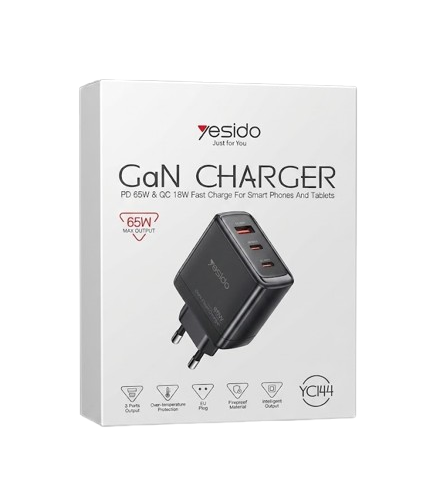 Yesido YC144 65W 3 Port Type-C & USB-A GaN Fast Charger