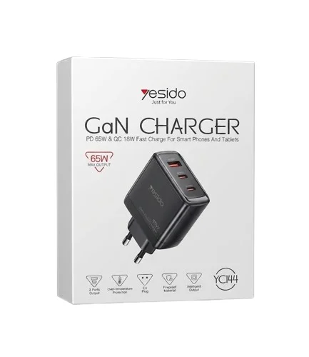 Yesido YC144 65W 3 Port Type-C & USB-A GaN Fast Charger