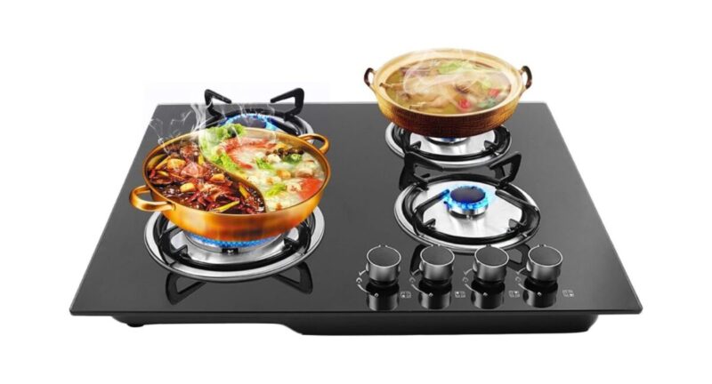 4 Burner Built-In Gas Stove - 23" × 20" Black Glass Cooktop