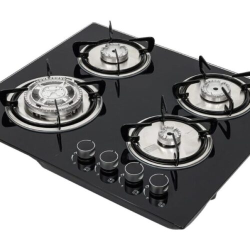 4 Burner Built-In Gas Stove - 23" × 20" Black Glass Cooktop
