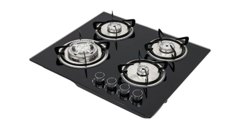 4 Burner Built-In Gas Stove - 23" × 20" Black Glass Cooktop