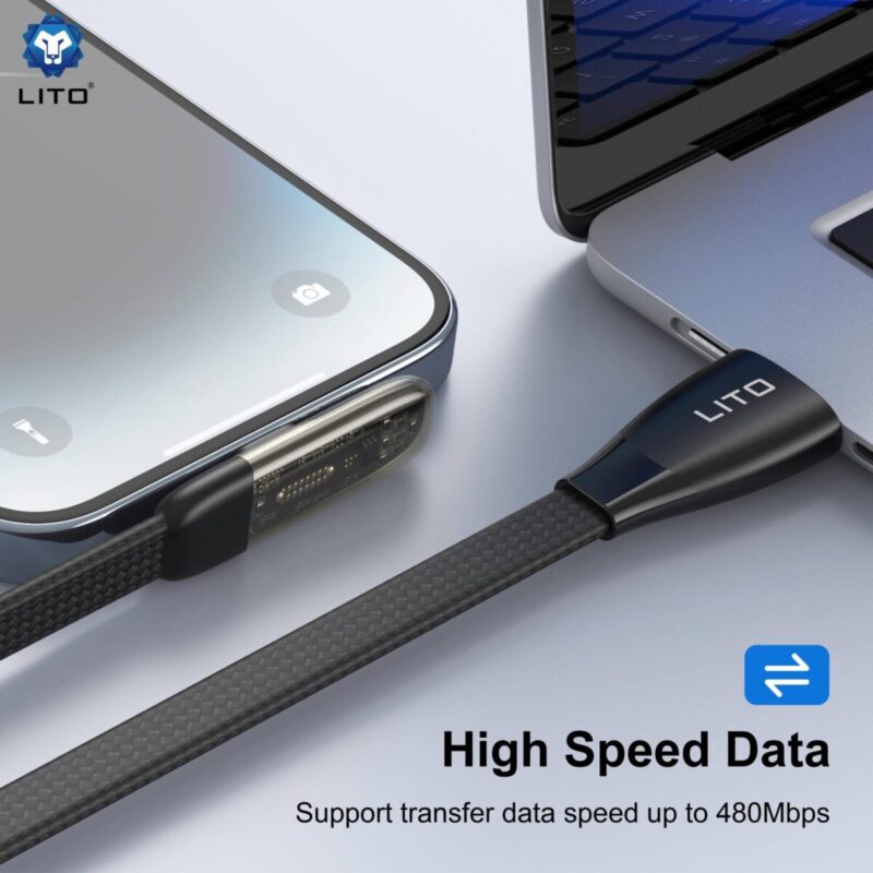 LITO 90° Transparent Type-C to Lightning Cable