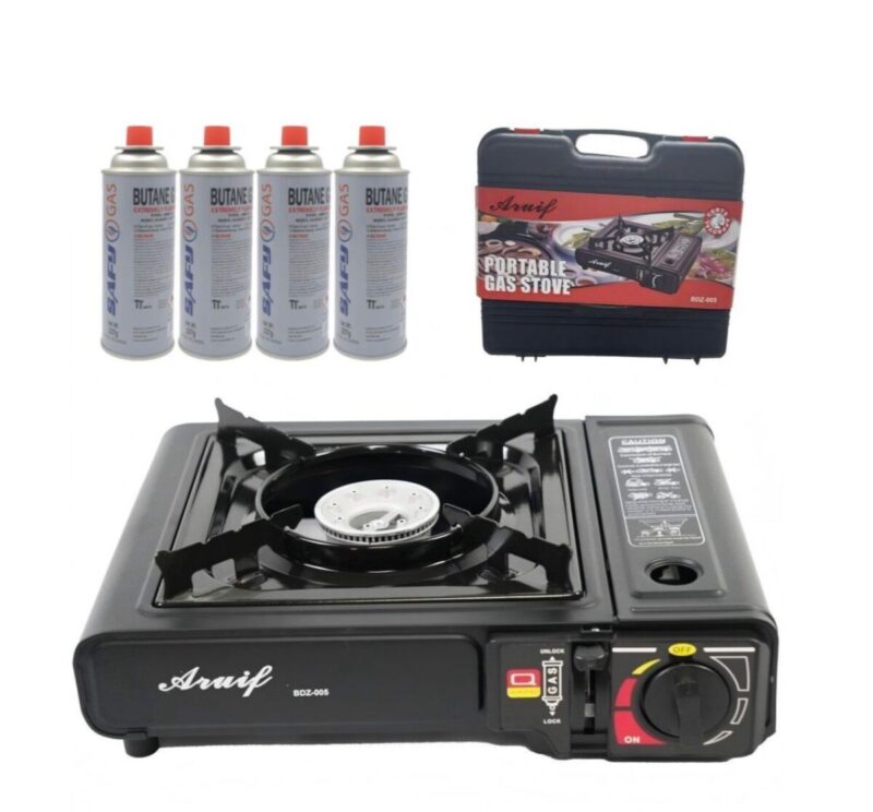Portable Camping Stove with 4 Gas Bottles
